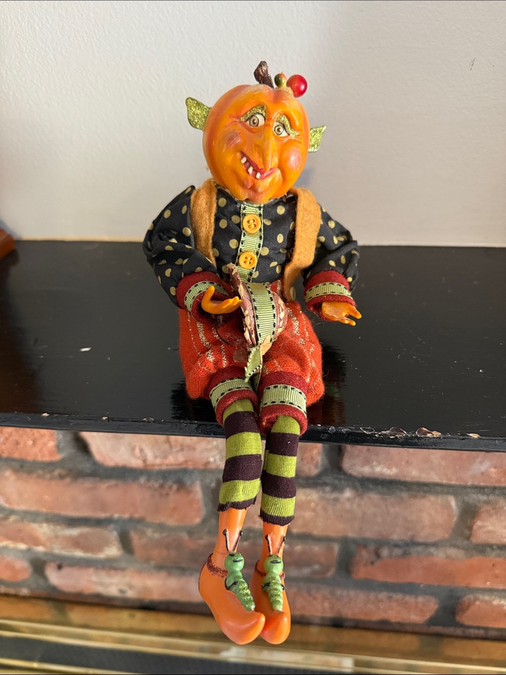 Winward Orange Pumpkin Doll with Navy Polka-Dot Hat